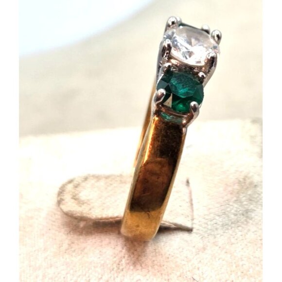 18kt Gold plated  Ring With Clear & Green Stones - Picture 3 of 4